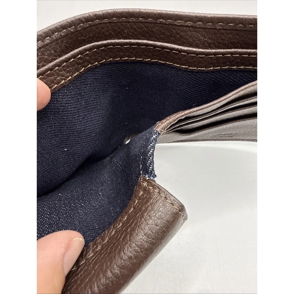 Men's Leather Bifold Wallet Black & Brown ID Window‎ Logo Plaque Levi Strauss